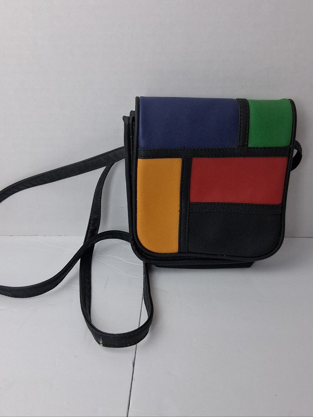 Vintage Monique Leather Patchwork Crossbody Bag Colorblock Handbag Retro 80s 90s